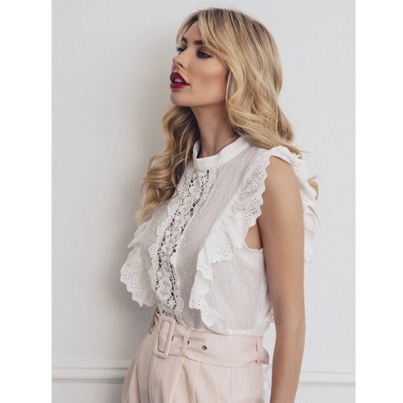 Cotton White Ruffle Embroidery Detail Top - Picture 3 of 7